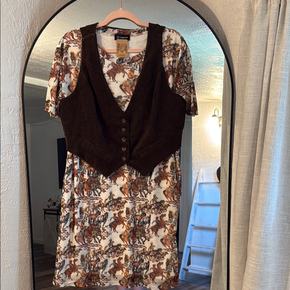 12th Tribe Brown and Multicolor Dress with Vest